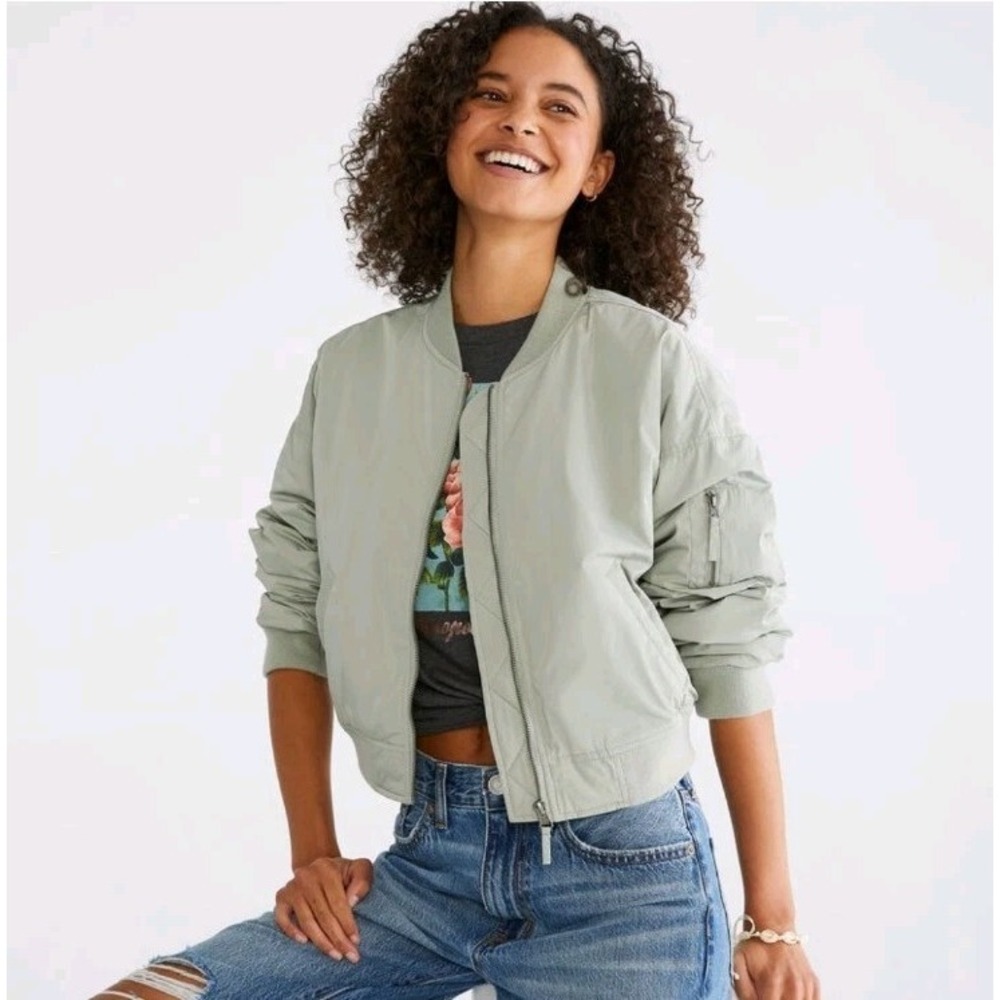 NWT Aeropostale XL Women's Light Green Cropped Bomber Jacket~ Full Zip